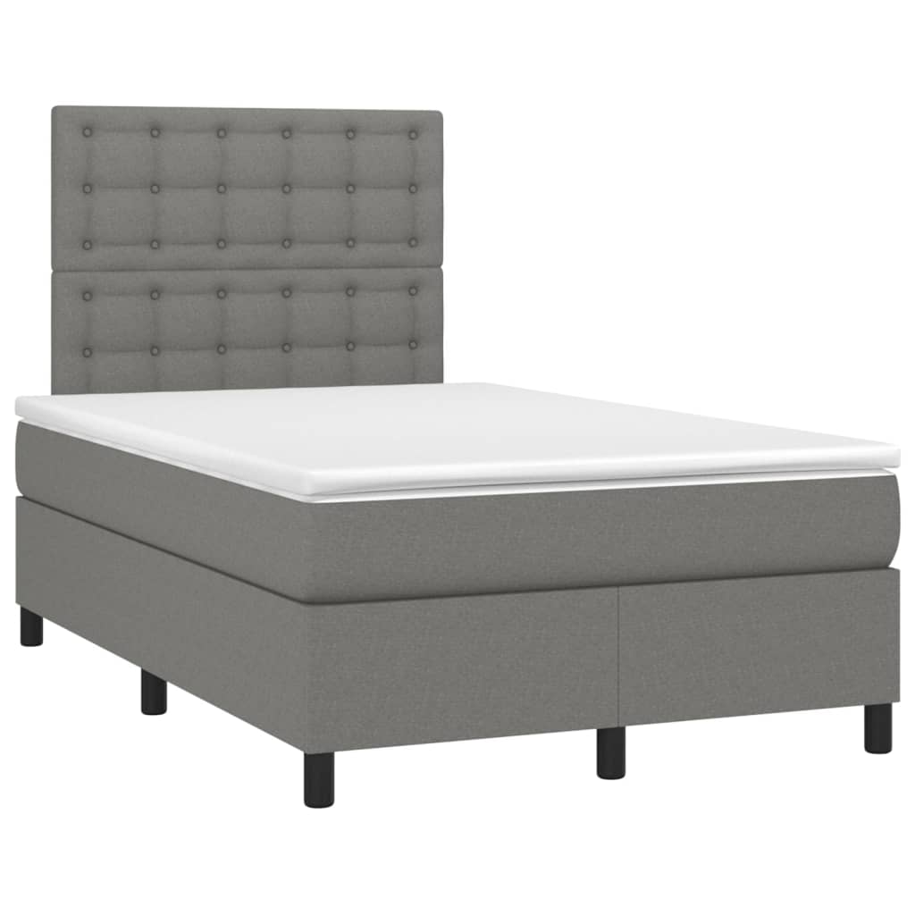 Cama box spring c/ colchão e LED 120x200 cm tecido cinza-escuro