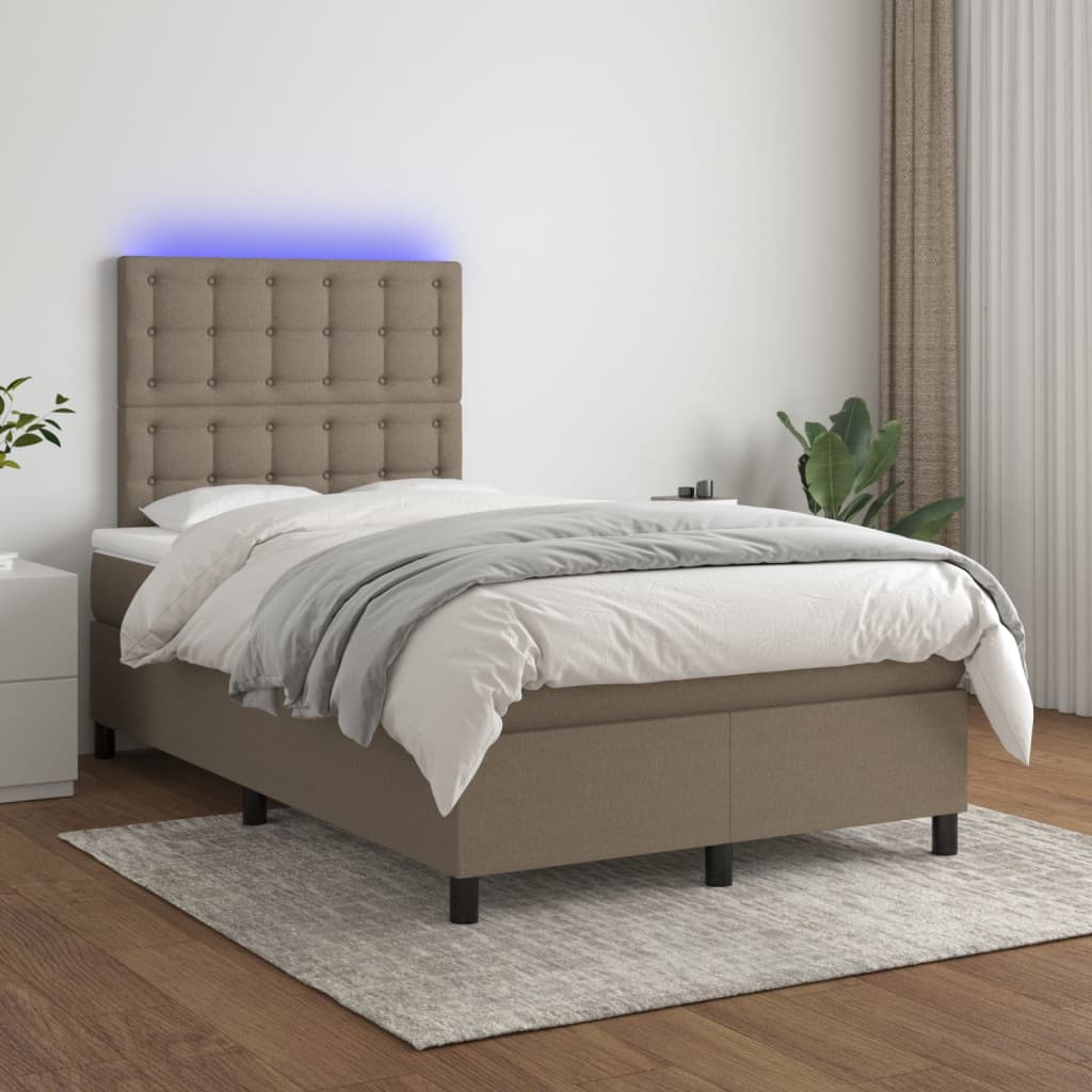 Cama box spring colchão/LED 120x200cm tecido cinza-acastanhado