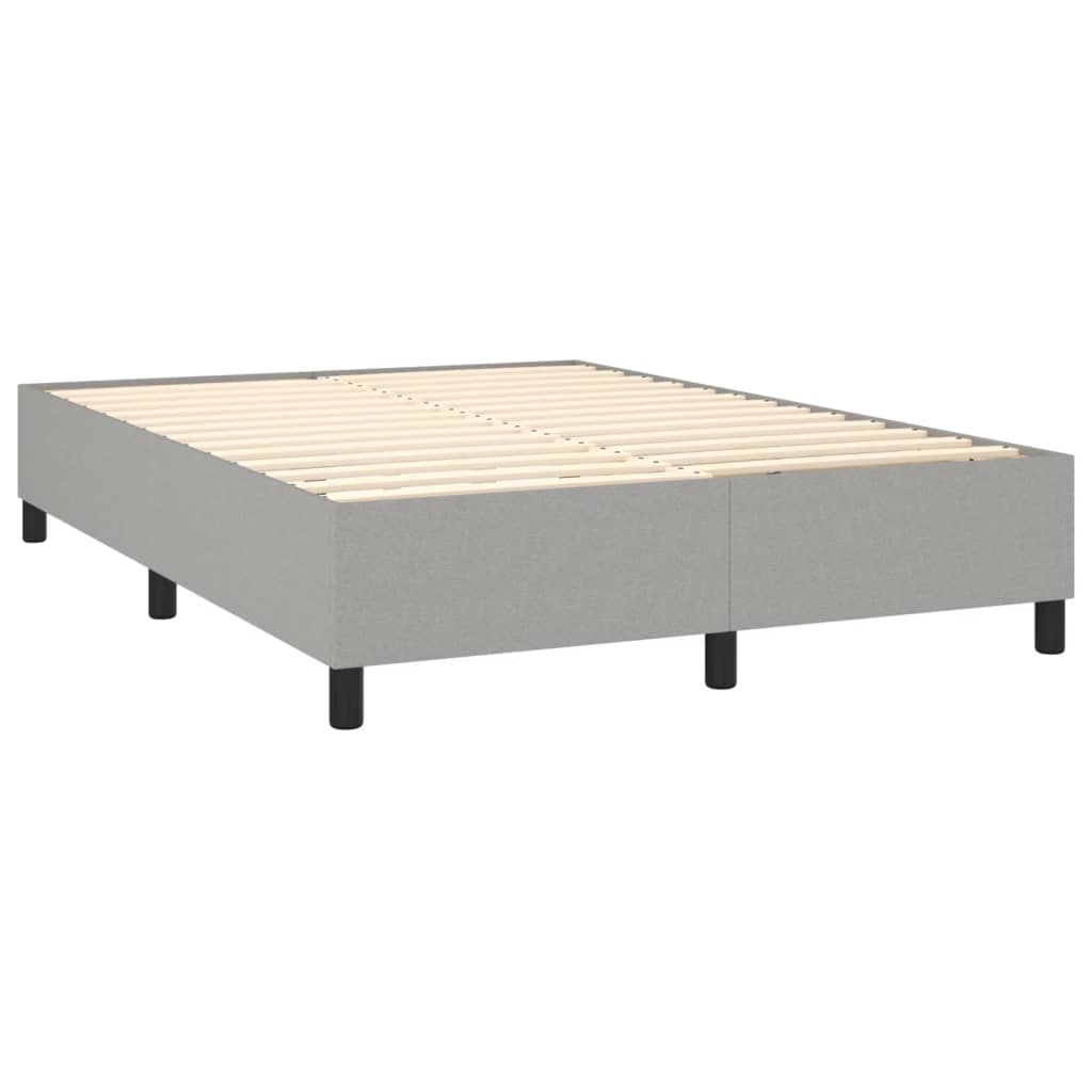 Cama box spring c/ colchão e LED 140x190 cm tecido cinza-claro