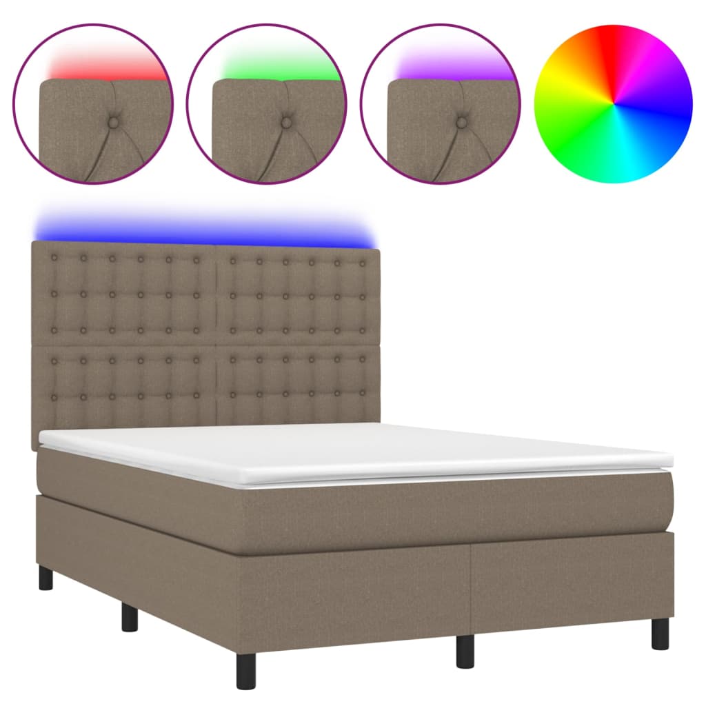 Cama box spring colchão/LED 140x190cm tecido cinza-acastanhado