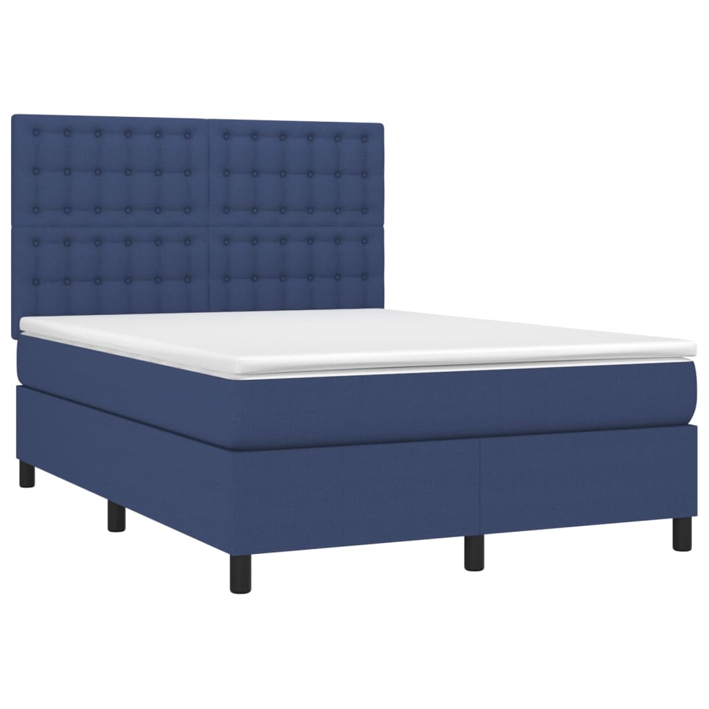 Cama box spring c/ colchão e LED 140x190 cm tecido azul