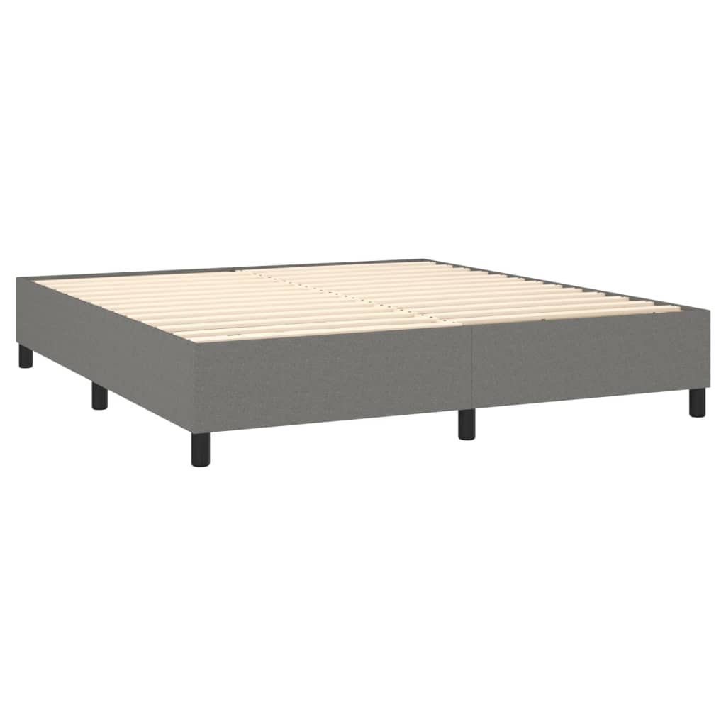 Cama box spring c/ colchão e LED 160x200 cm tecido cinza-escuro