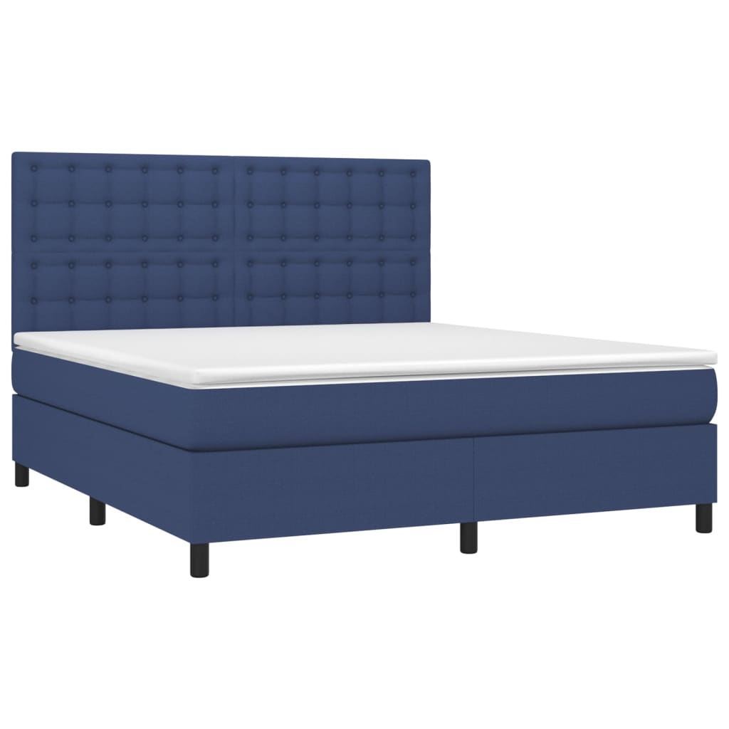 Cama box spring c/ colchão e LED 160x200 cm tecido azul