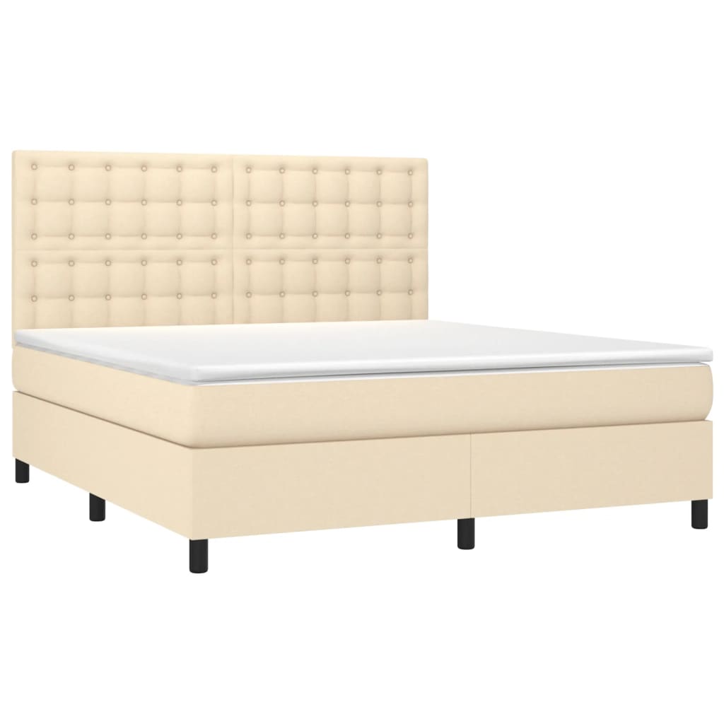 Cama box spring c/ colchão e LED 180x200 cm tecido cor creme