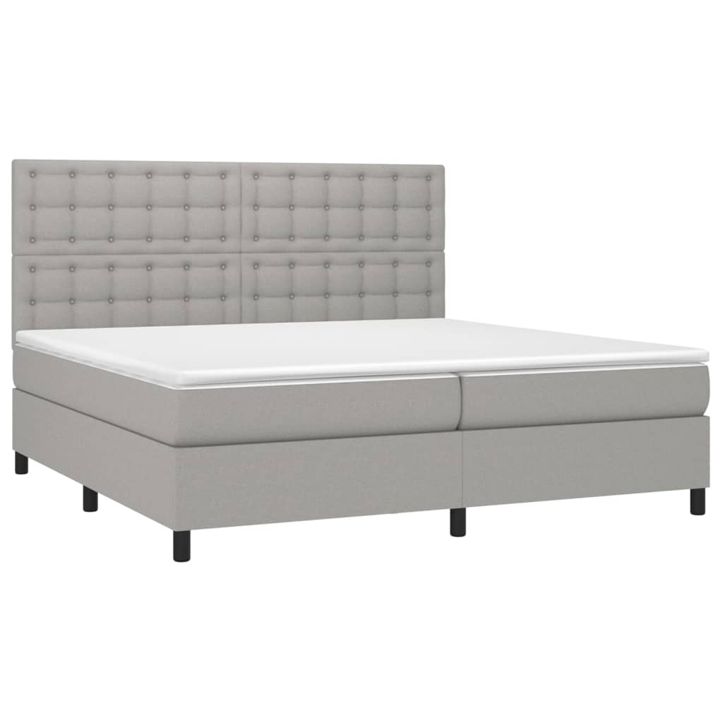 Cama box spring c/ colchão e LED 200x200 cm tecido cinza-claro