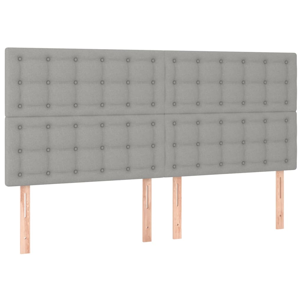 Cama box spring c/ colchão e LED 200x200 cm tecido cinza-claro