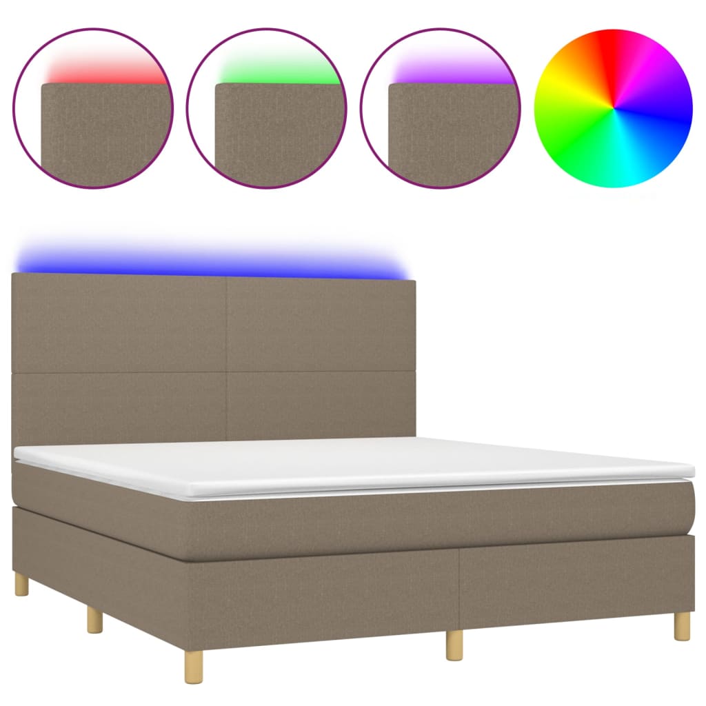 Cama box spring colchão/LED 180x200cm tecido cinza-acastanhado