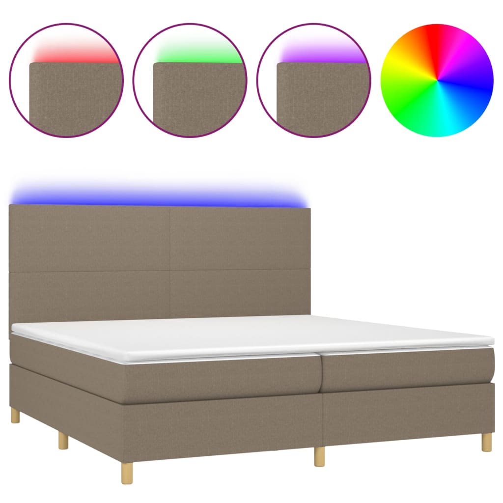 Cama box spring colchão/LED 200x200cm tecido cinza-acastanhado