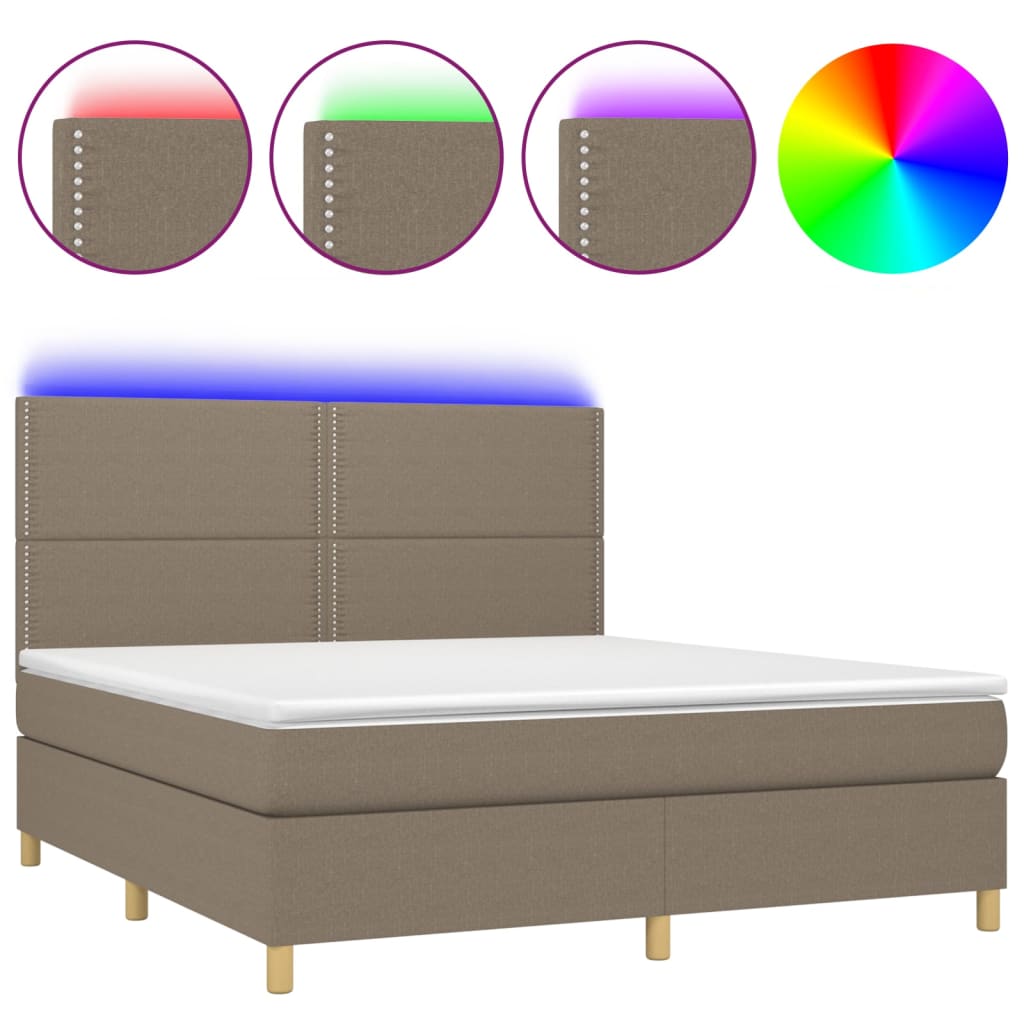 Cama box spring colchão/LED 180x200cm tecido cinza-acastanhado