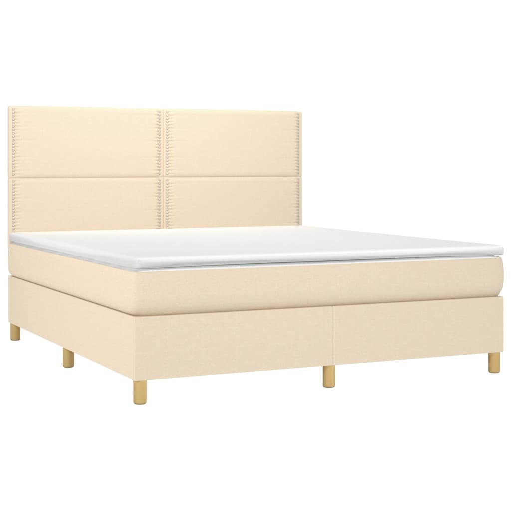 Cama box spring c/ colchão e LED 180x200 cm tecido cor creme