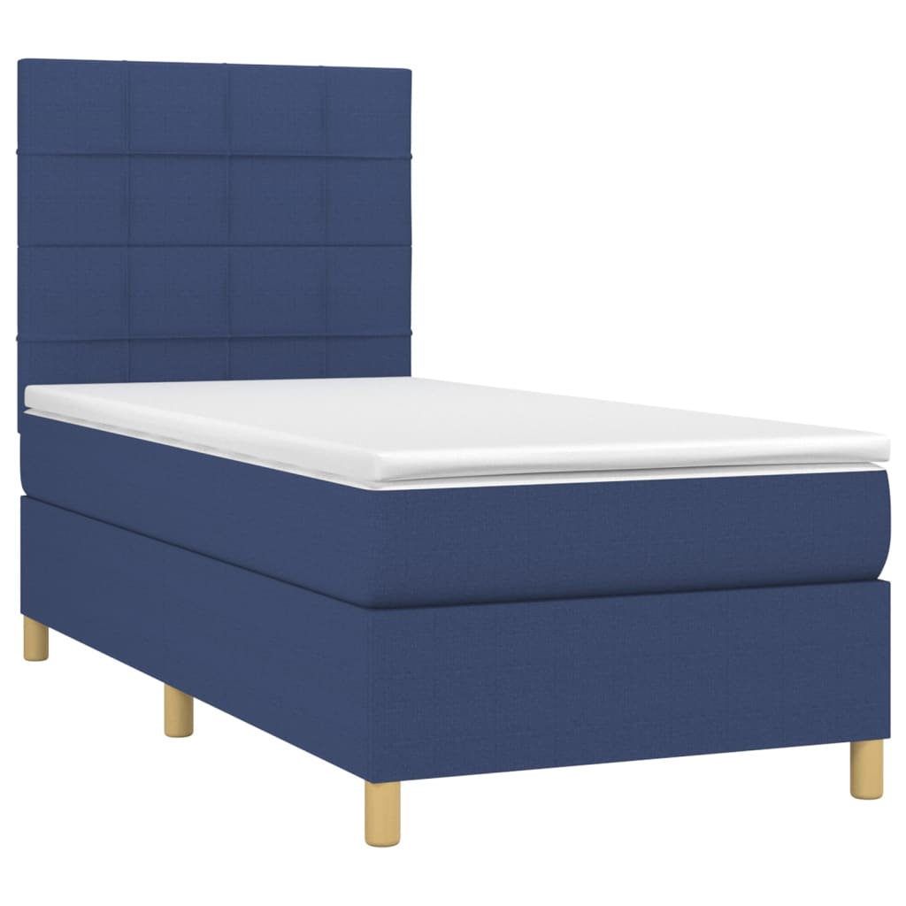 Cama box spring c/ colchão e LED 90x190 cm tecido azul