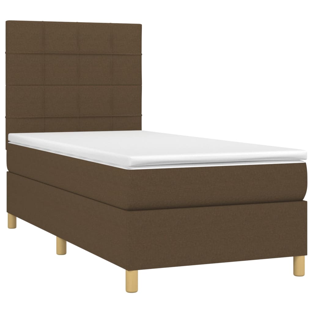 Cama box spring c/ colchão/LED 90x200 cm tecido castanho-escuro