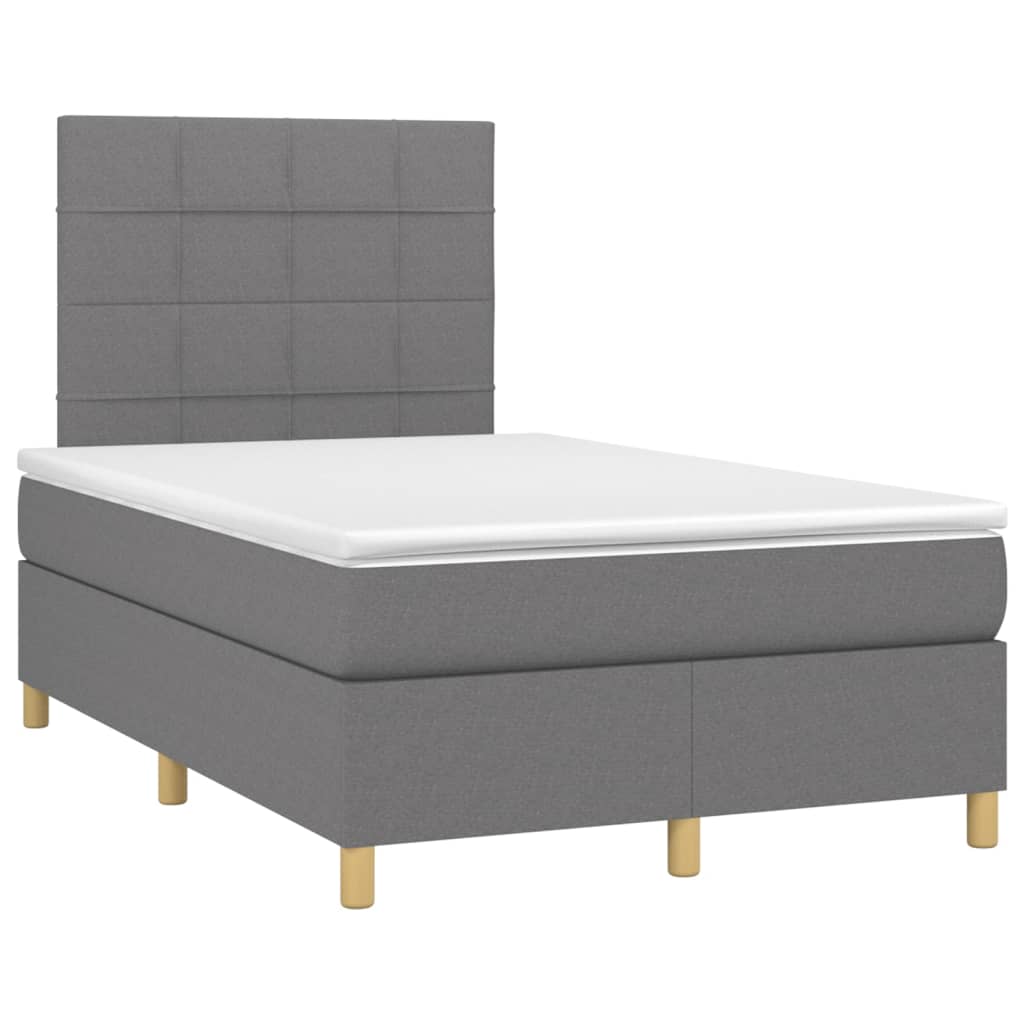 Cama box spring c/ colchão e LED 120x200 cm tecido cinza-escuro