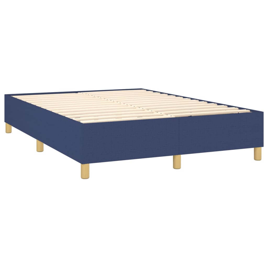 Cama box spring c/ colchão e LED 140x190 cm tecido azul