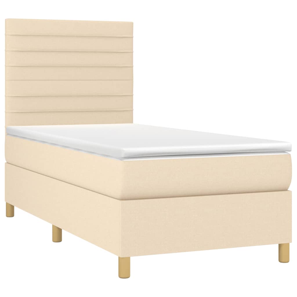 Cama box spring c/ colchão e LED 80x200 cm tecido cor creme