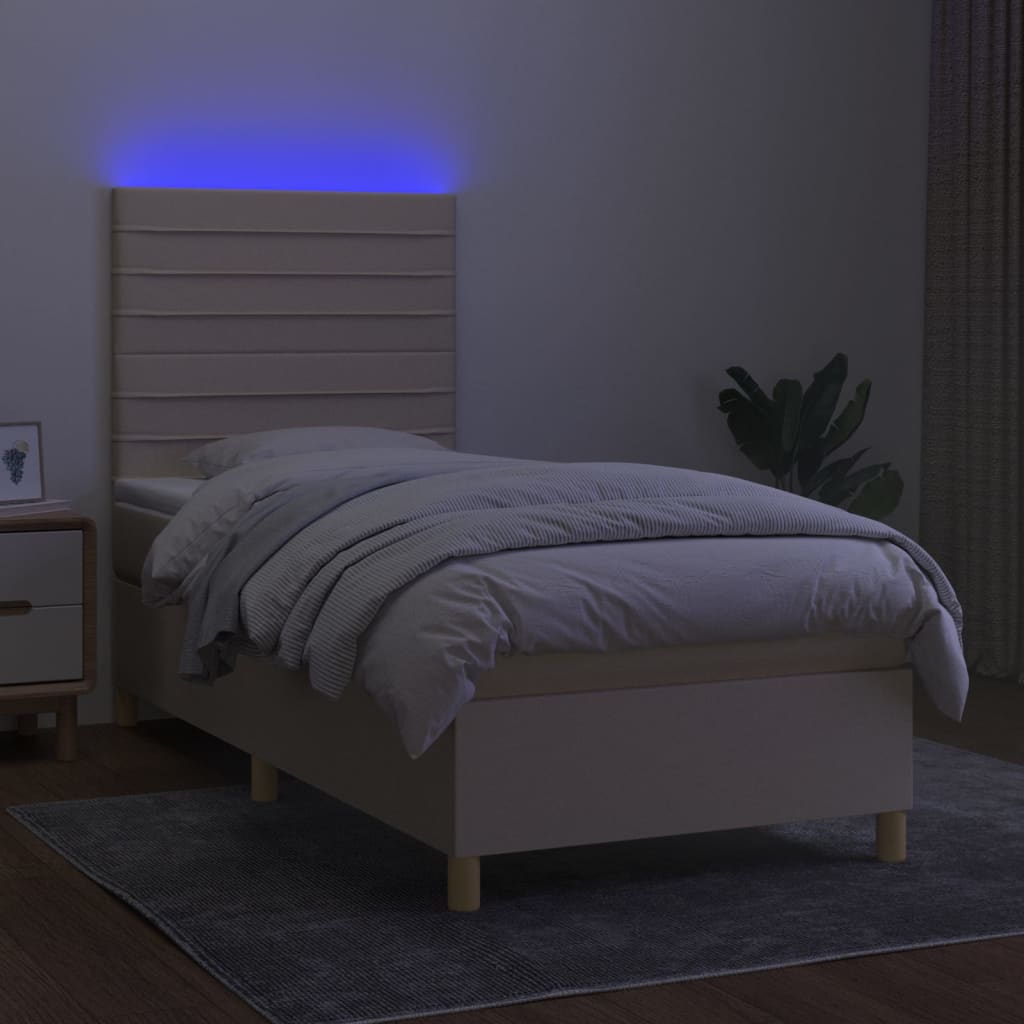 Cama box spring c/ colchão e LED 80x200 cm tecido cor creme