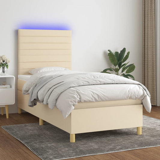 Cama box spring c/ colchão e LED 80x200 cm tecido cor creme