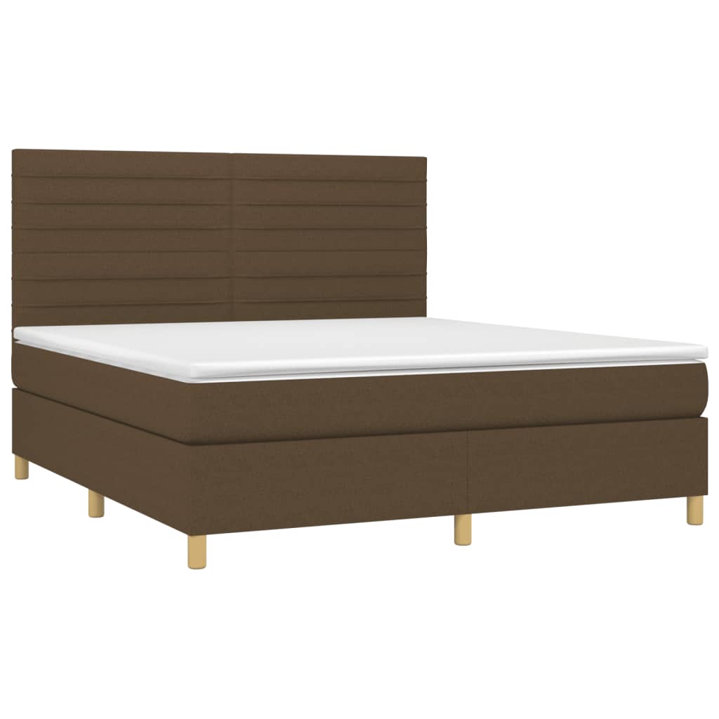 Cama box spring c/ colchão/LED 180x200cm tecido castanho-escuro