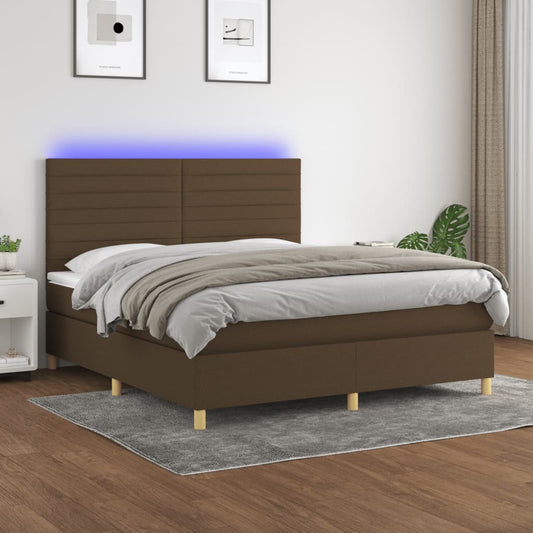 Cama box spring c/ colchão/LED 180x200cm tecido castanho-escuro