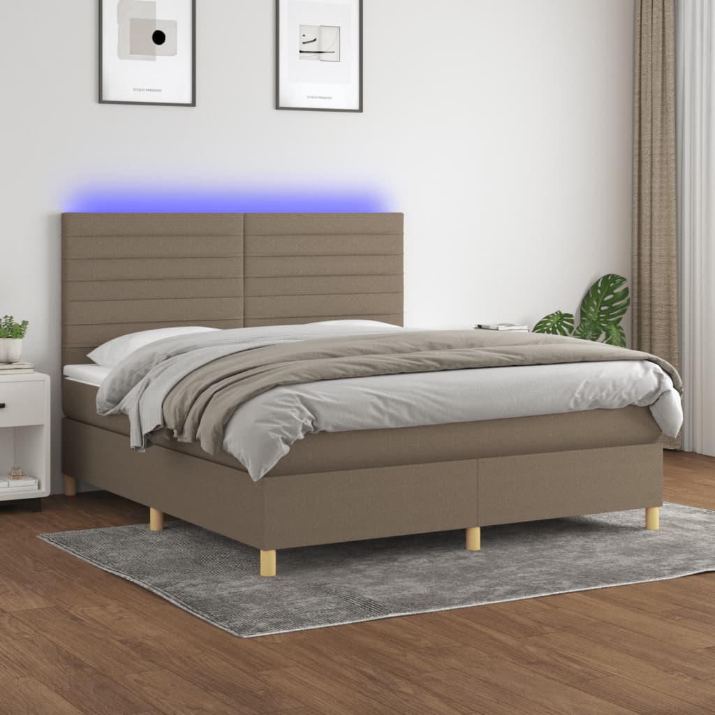 Cama box spring colchão/LED 180x200cm tecido cinza-acastanhado