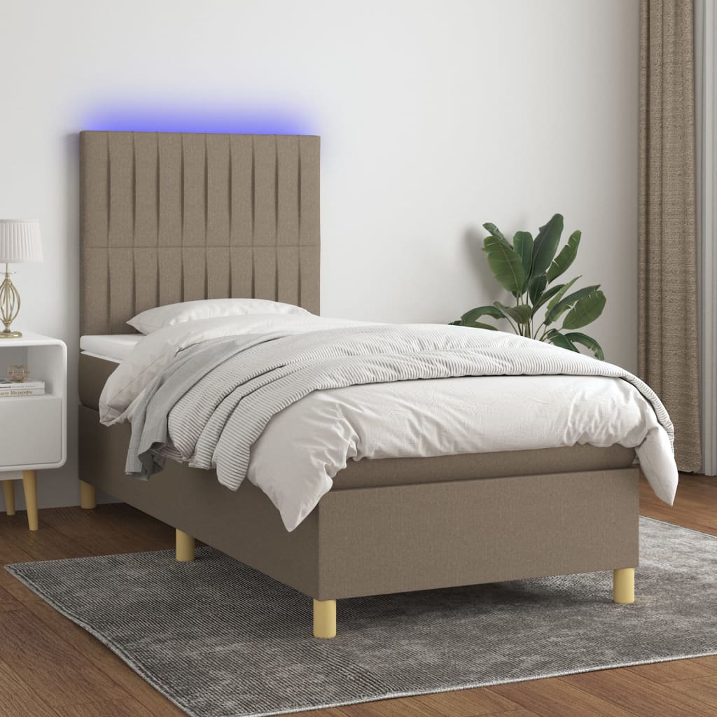 Cama box spring + colchão/LED 80x200cm tecido cinza-acastanhado