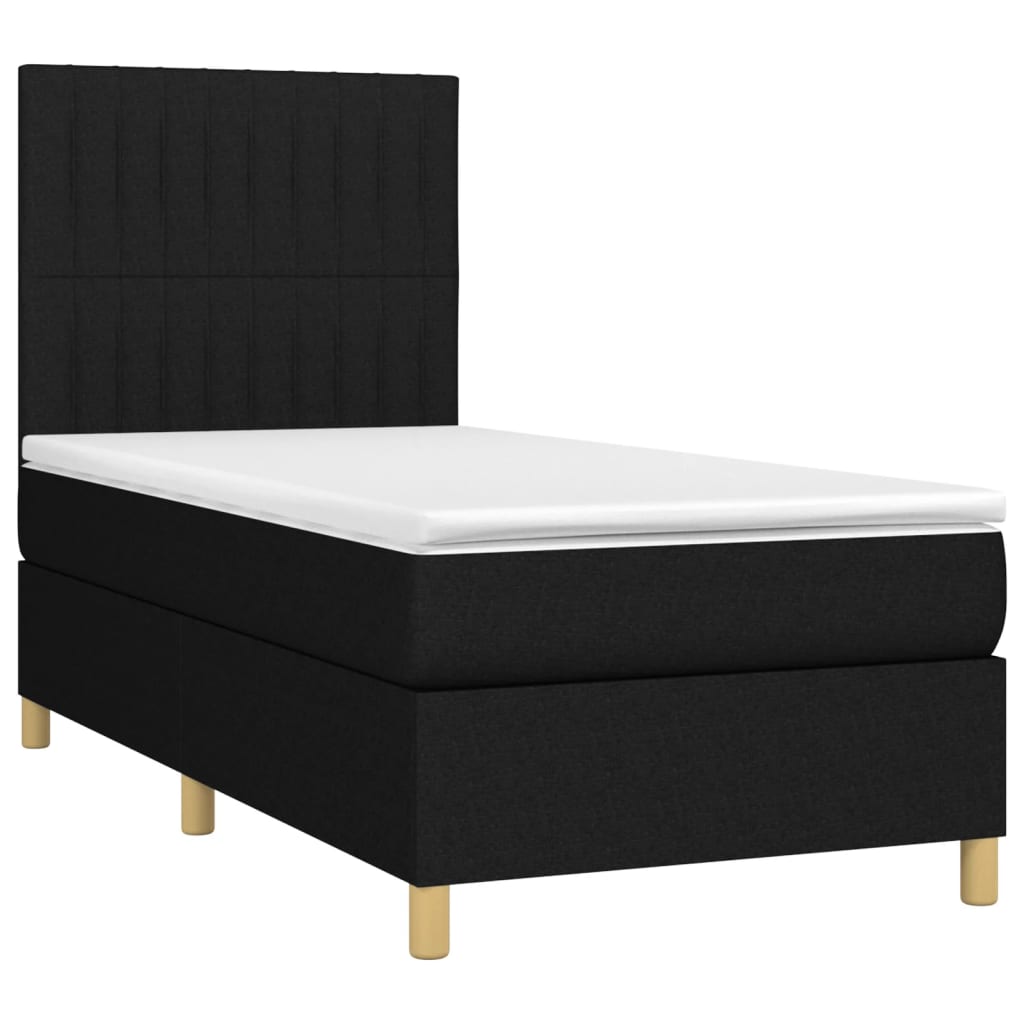 Cama box spring c/ colchão e LED 90x200 cm tecido preto