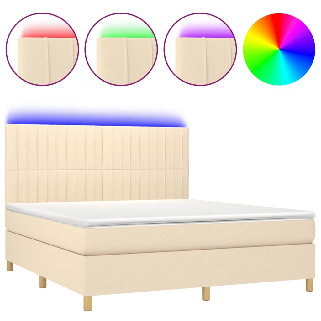 Cama box spring c/ colchão e LED 180x200 cm tecido cor creme