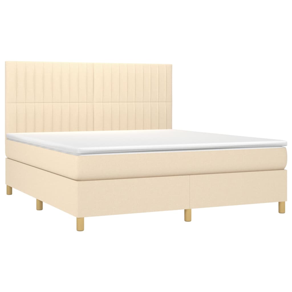 Cama box spring c/ colchão e LED 180x200 cm tecido cor creme