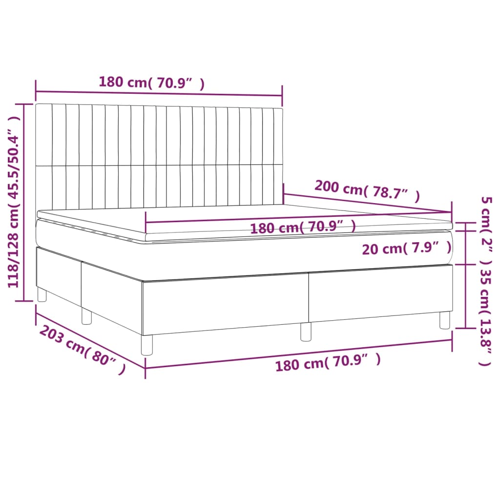 Cama box spring c/ colchão e LED 180x200 cm tecido cor creme