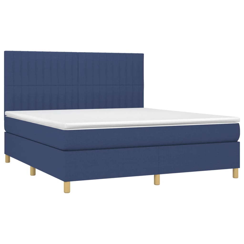 Cama box spring c/ colchão e LED 180x200 cm tecido azul