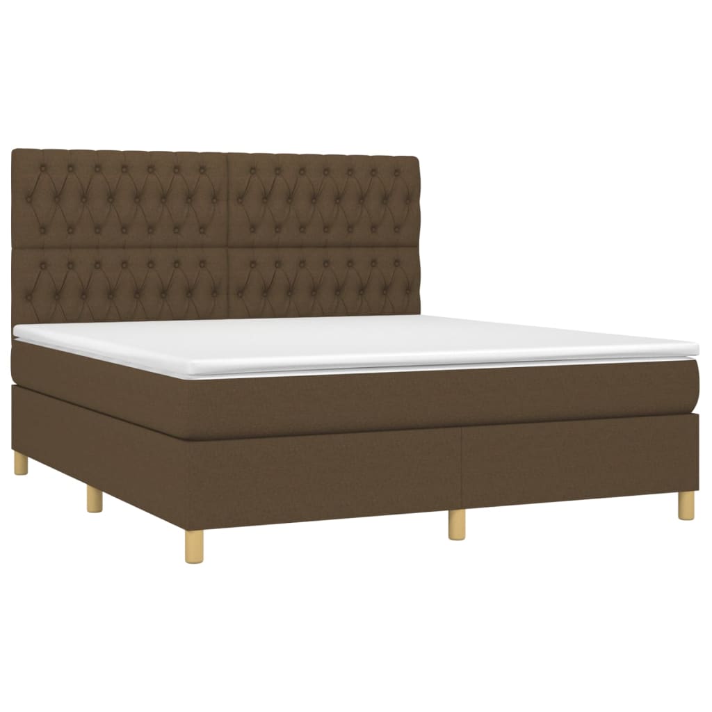 Cama box spring c/ colchão/LED 180x200cm tecido castanho-escuro