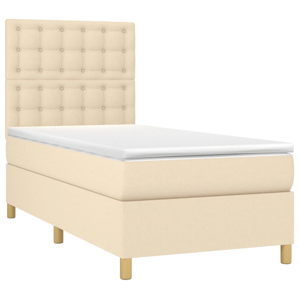 Cama box spring c/ colchão e LED 80x200 cm tecido cor creme