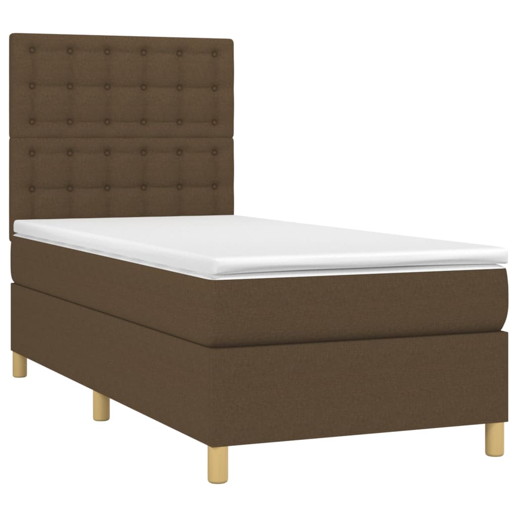 Cama box spring c/ colchão/LED 90x190 cm tecido castanho-escuro