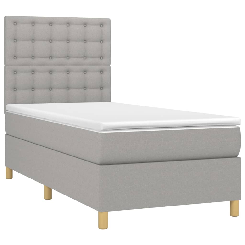 Cama box spring c/ colchão e LED 90x200 cm tecido cinza-claro