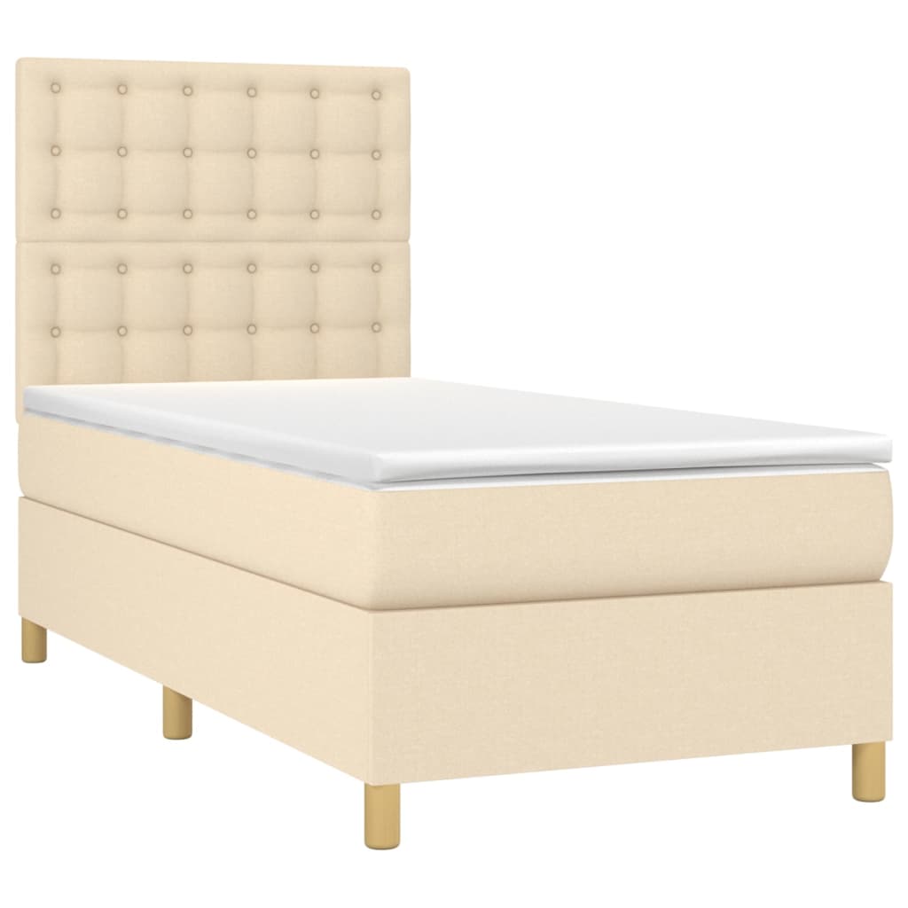 Cama box spring c/ colchão e LED 90x200 cm tecido cor creme