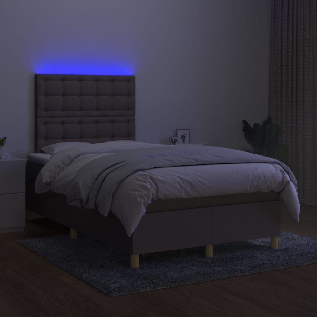 Cama box spring colchão/LED 120x200cm tecido cinza-acastanhado