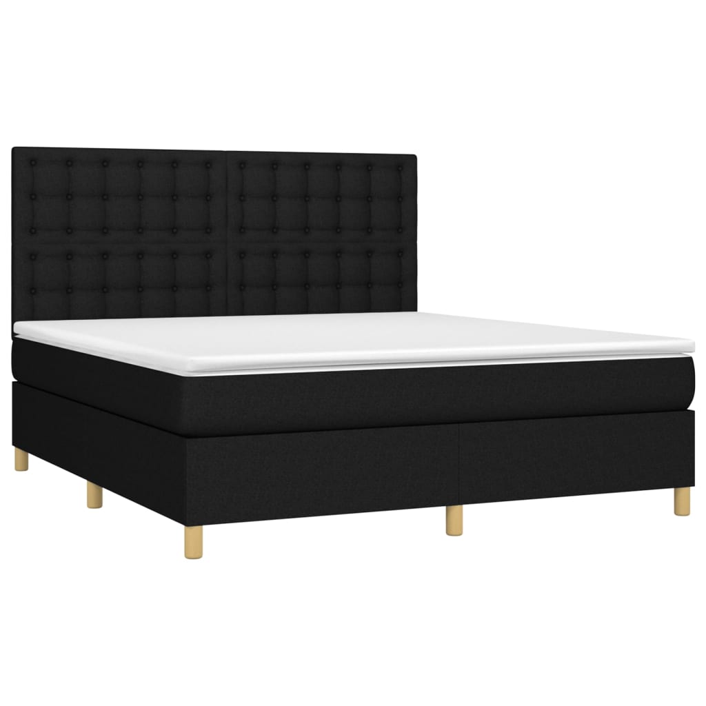 Cama box spring c/ colchão e LED 160x200 cm tecido preto