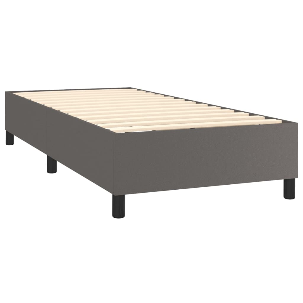 Cama box spring c/ colchão/LED 80x200 cm couro artificial cinza