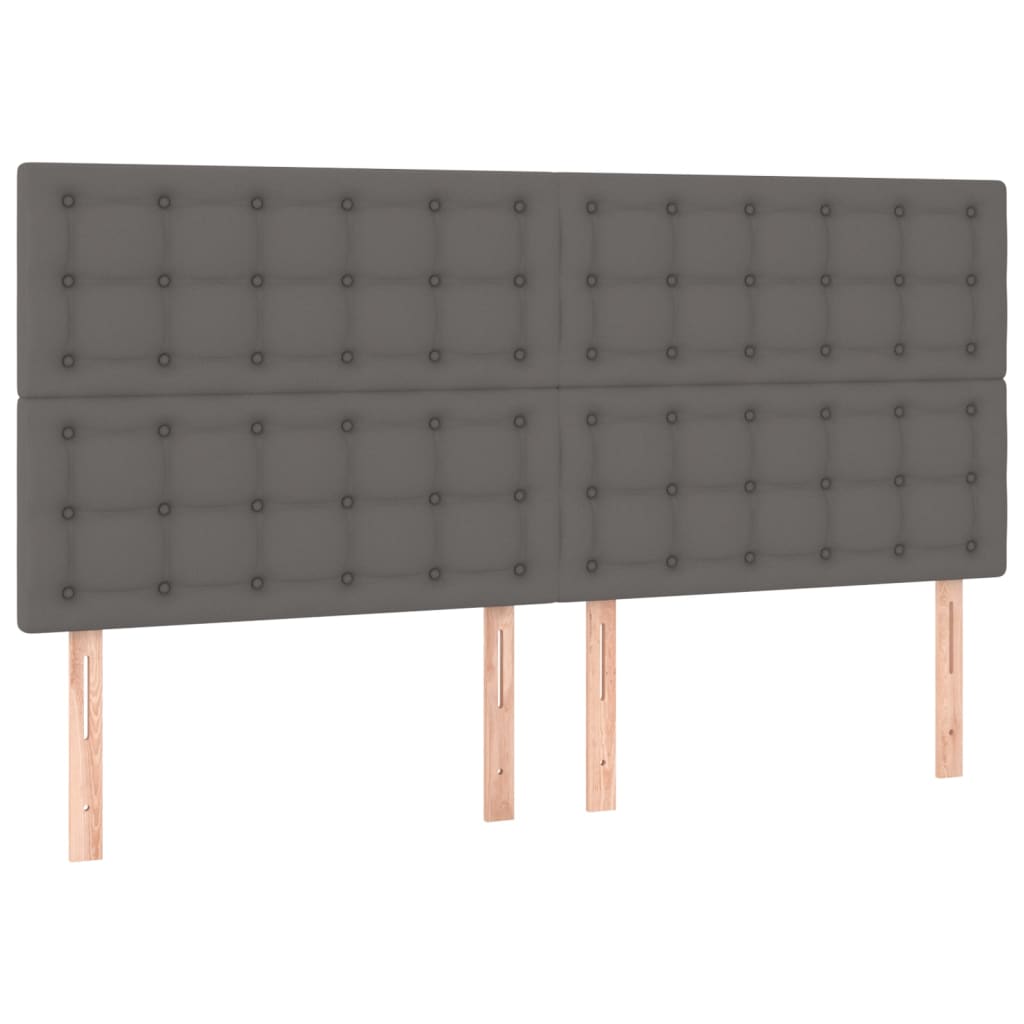 Cama box spring c/ colchão/LED 180x200cm couro artificial cinza