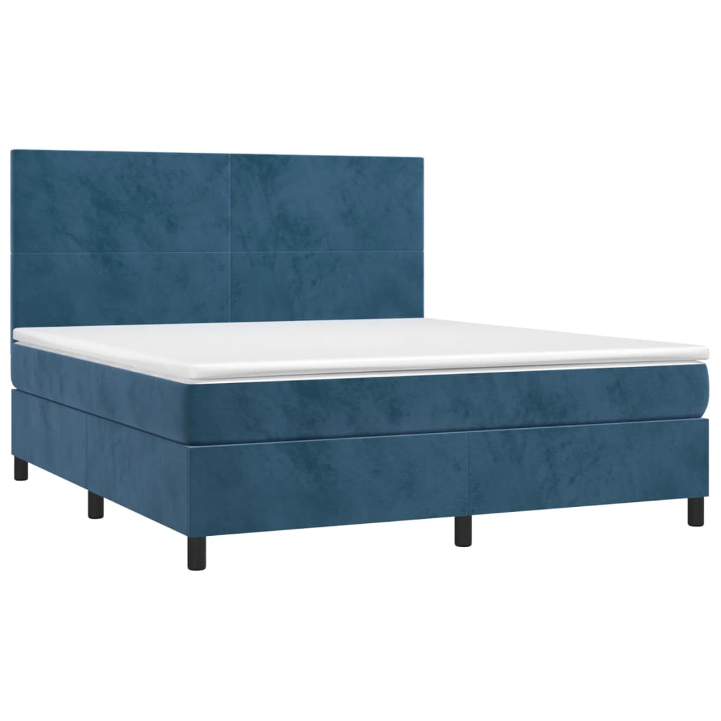 Cama box spring c/ colchão/LED 160x200 cm veludo azul-escuro