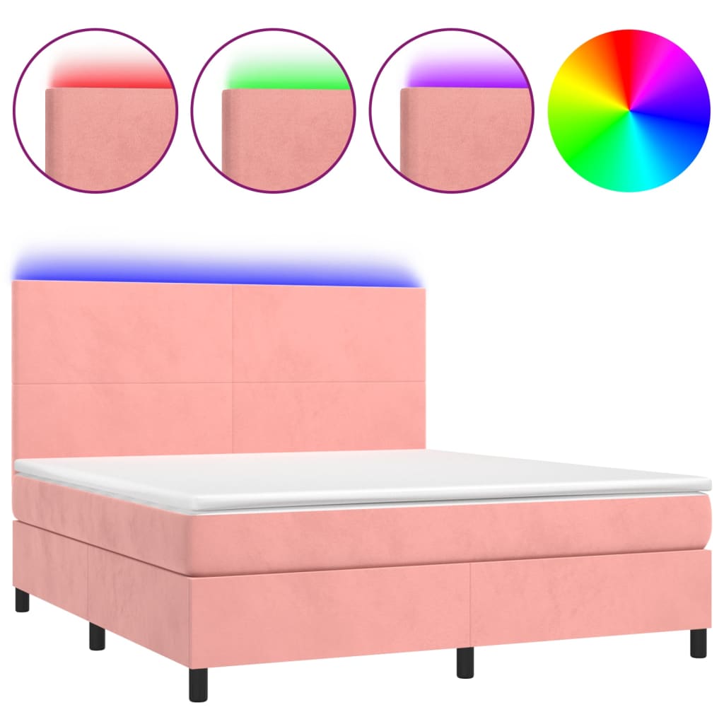 Cama box spring c/ colchão/LED 180x200 cm veludo rosa