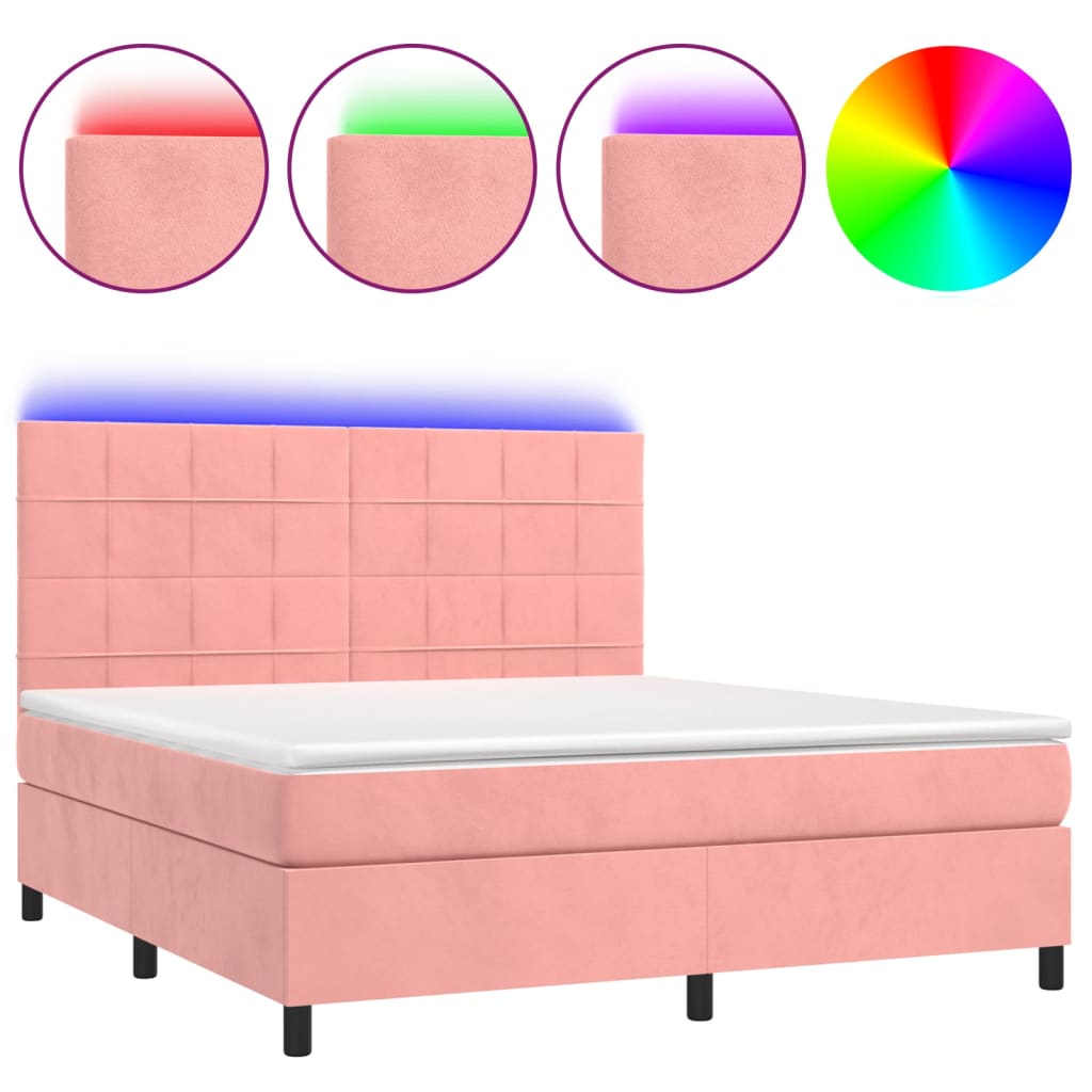 Cama box spring c/ colchão/LED 160x200 cm veludo rosa