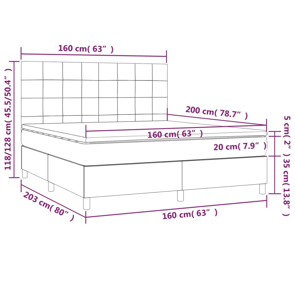 Cama box spring c/ colchão/LED 160x200 cm veludo rosa