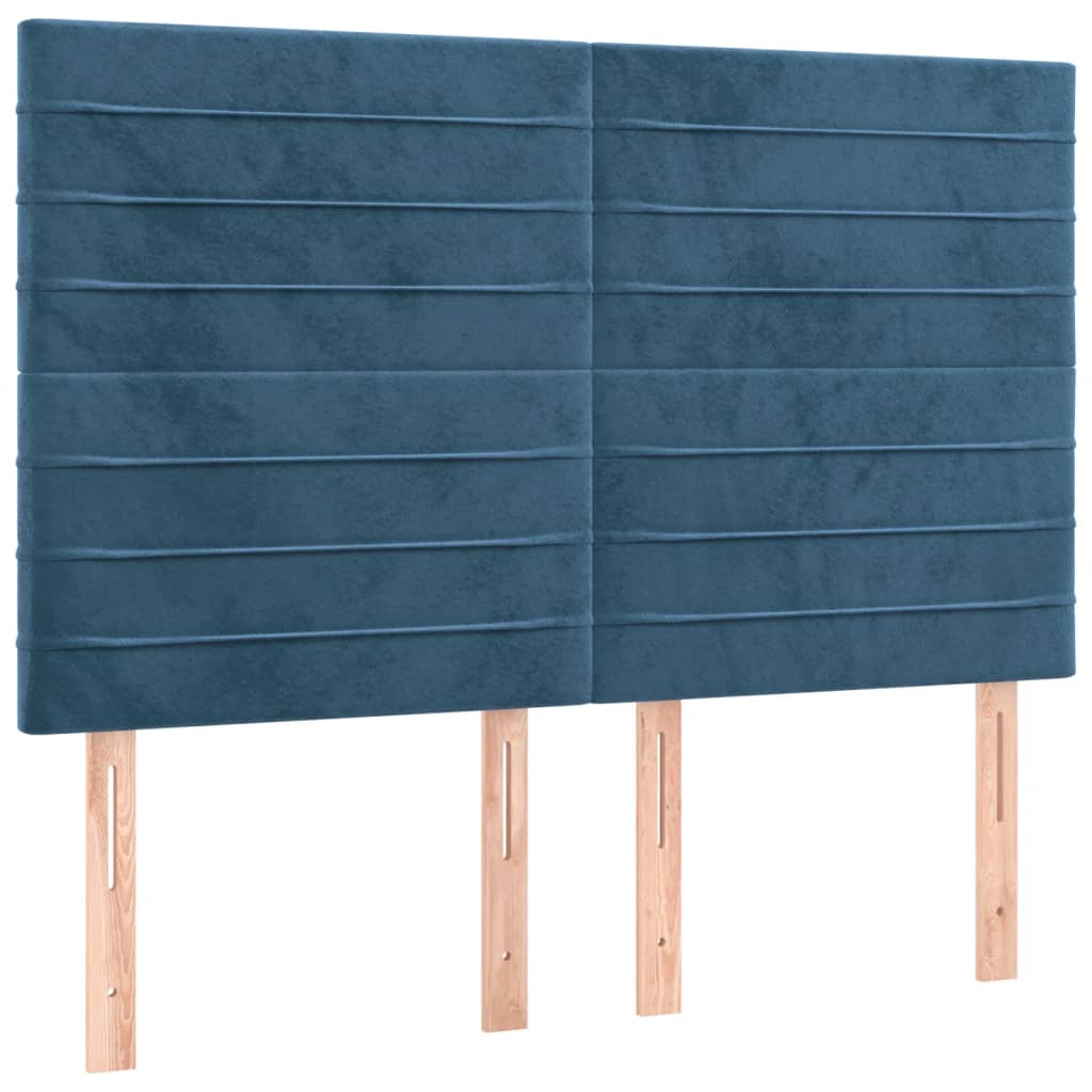 Cama box spring c/ colchão/LED 140x190 cm veludo azul-escuro