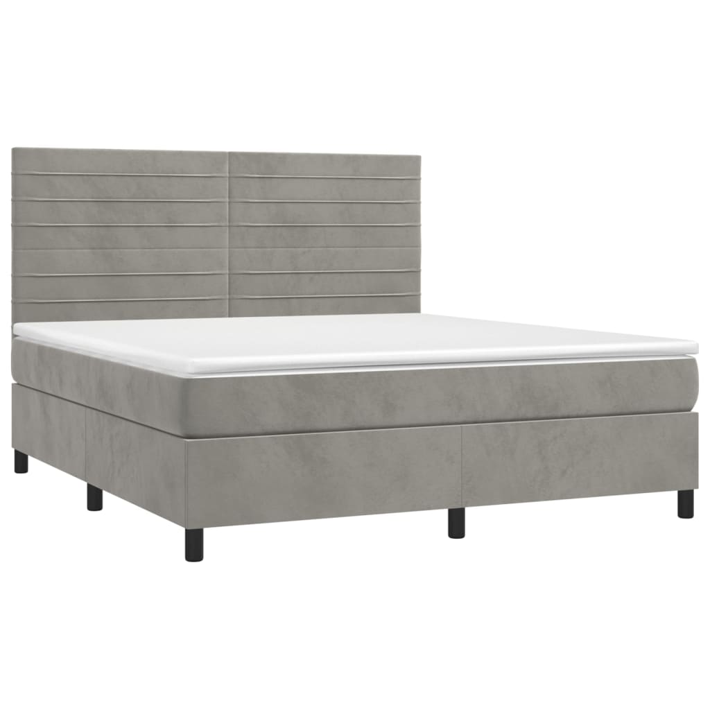 Cama box spring c/ colchão/LED 160x200 cm veludo cinzento-claro