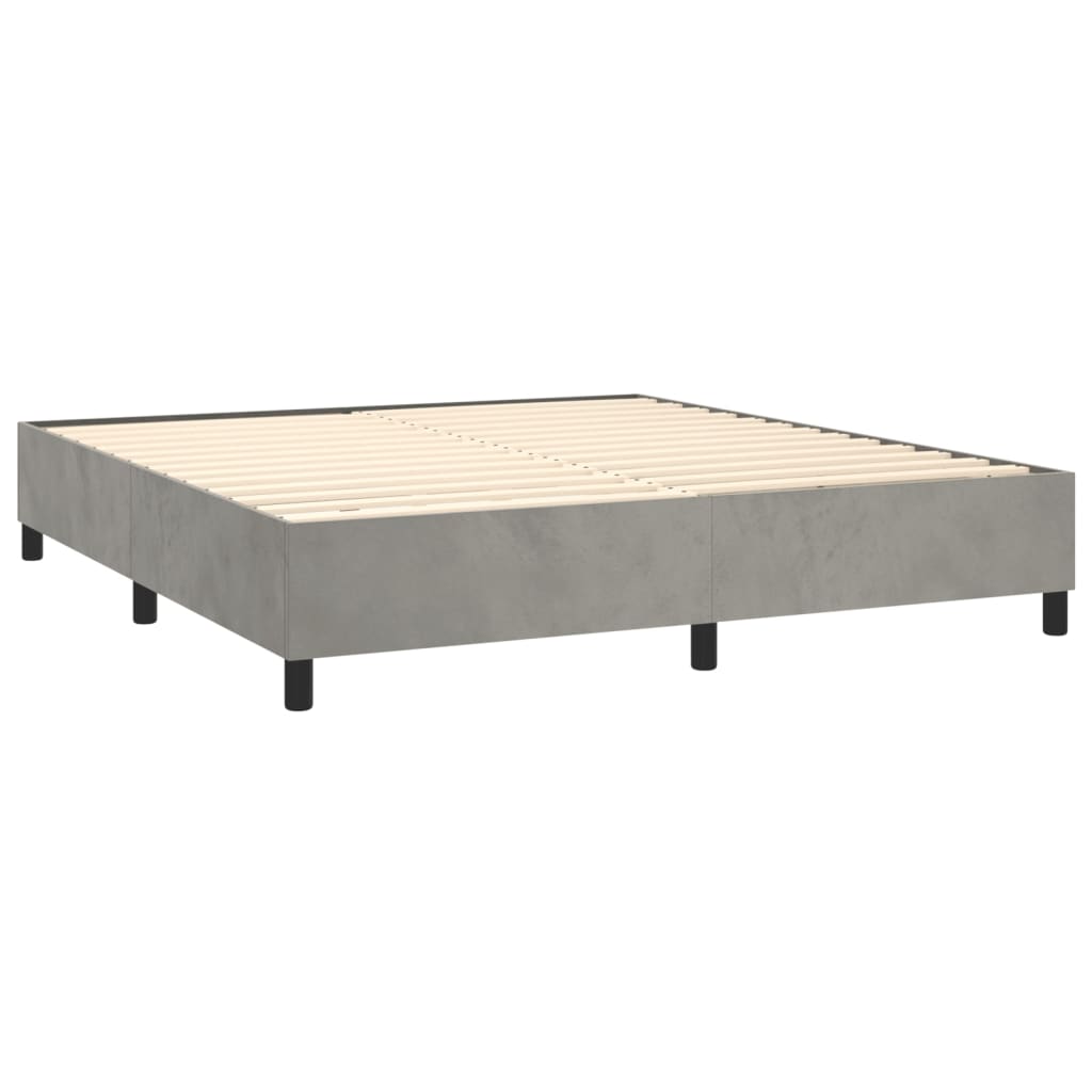 Cama box spring c/ colchão/LED 160x200 cm veludo cinzento-claro