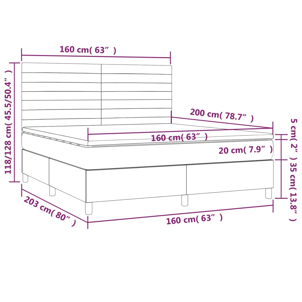 Cama box spring c/ colchão/LED 160x200 cm veludo cinzento-claro