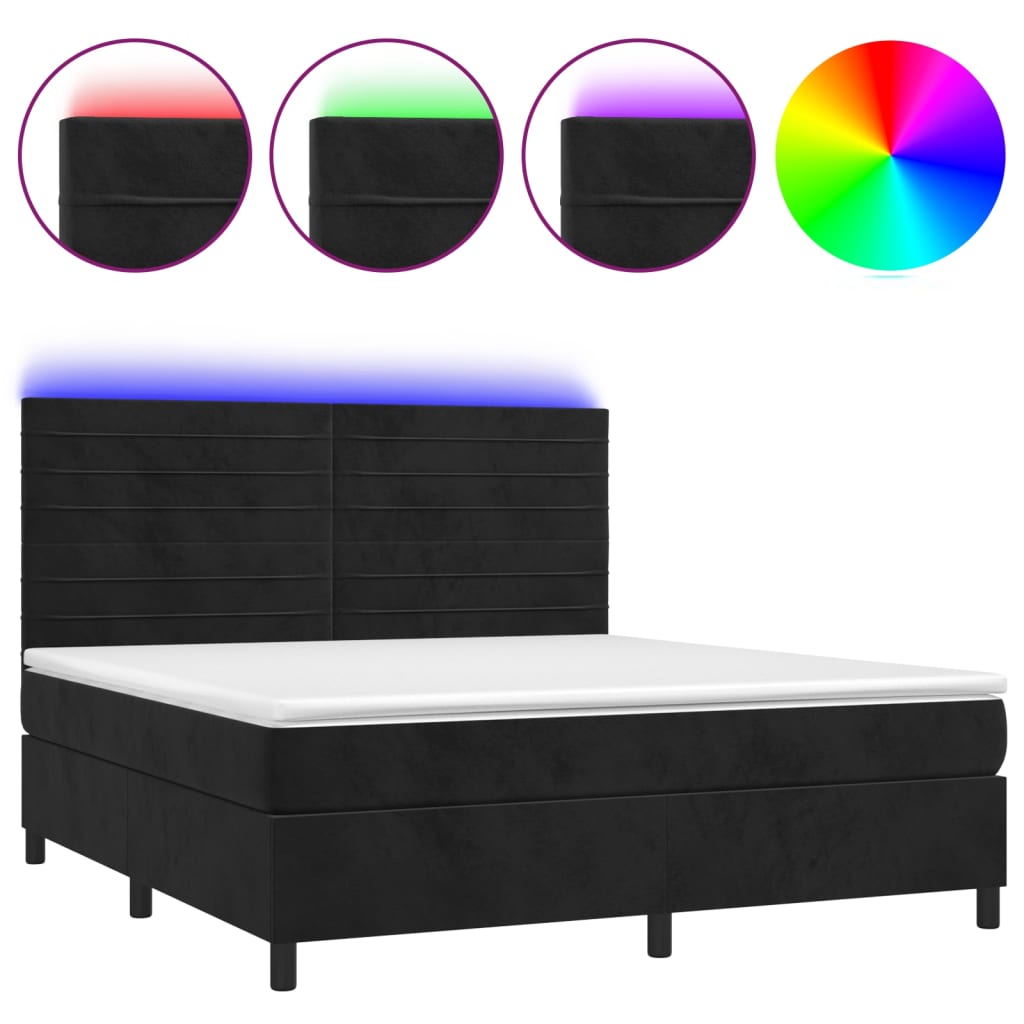 Cama box spring c/ colchão/LED 180x200 cm veludo preto