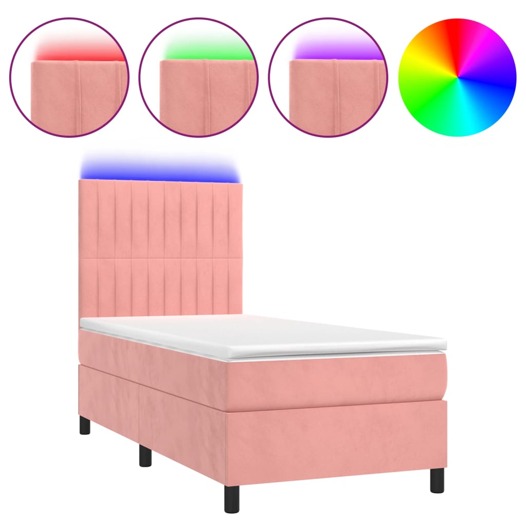 Cama box spring c/ colchão/LED 80x200 cm veludo rosa