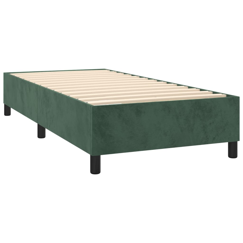 Cama box spring c/ colchão/LED 100x200 cm veludo verde-escuro